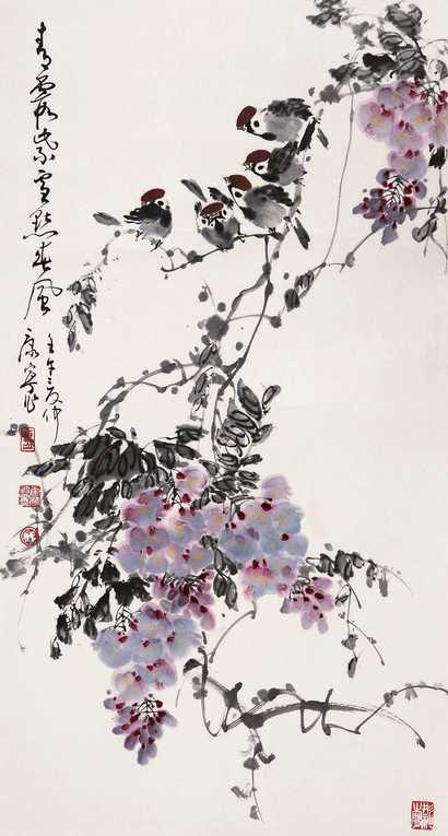 康宁 群雀图 镜心